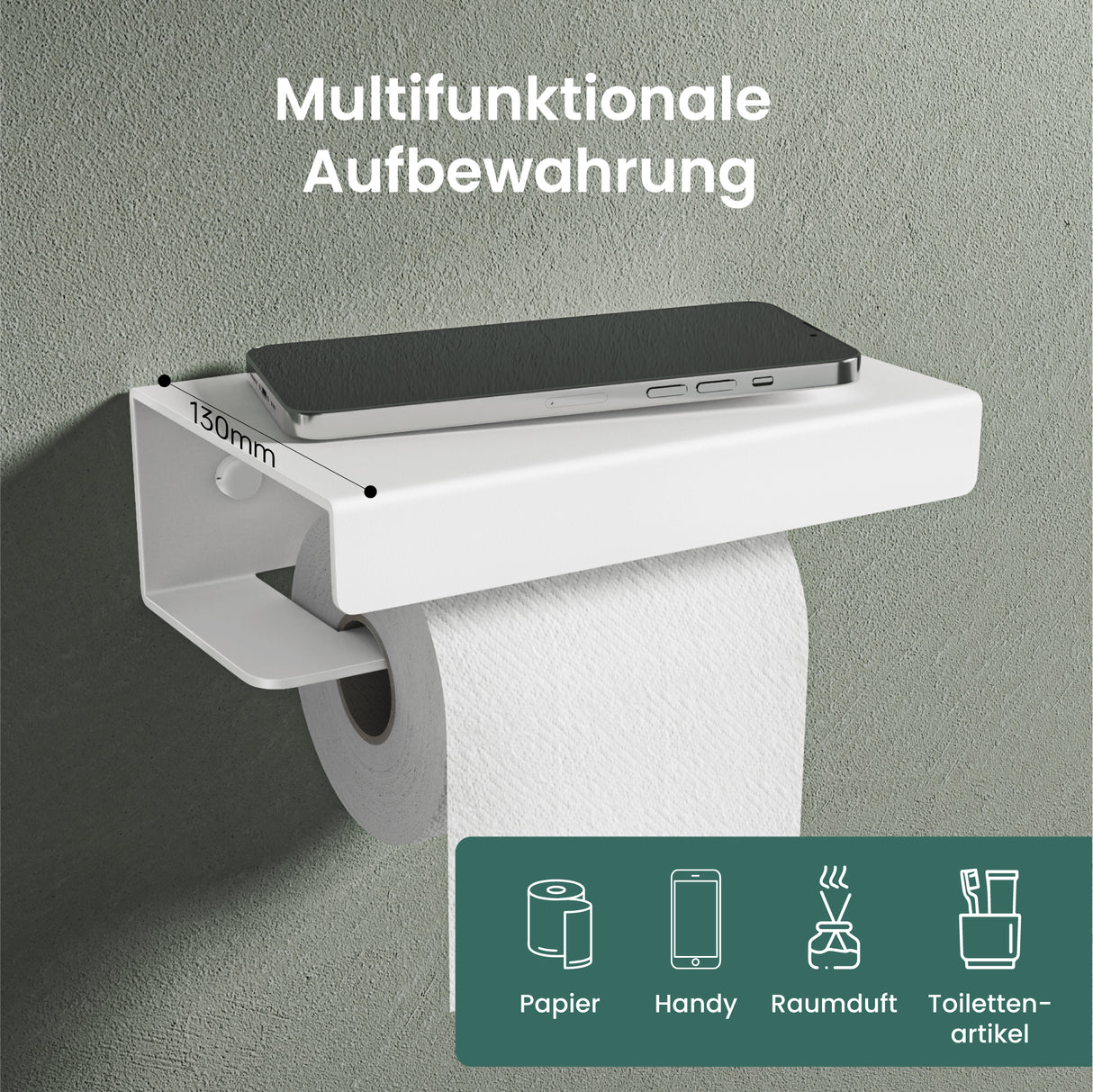 glasvilla Toilettenpapierhalter mit Ablage, Klopapierhalter WC aus Aluminiumlegierung, Toilettenpapier Halterung Rollenhalter Lino-05