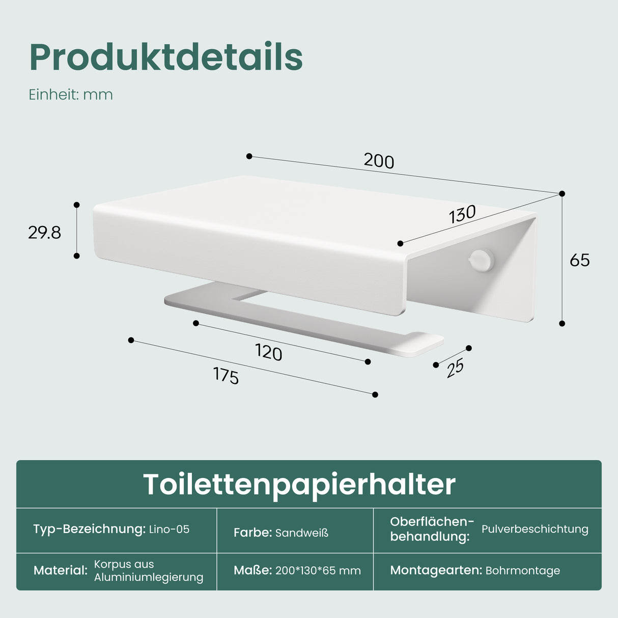 glasvilla Toilettenpapierhalter mit Ablage, Klopapierhalter WC aus Aluminiumlegierung, Toilettenpapier Halterung Rollenhalter Lino-05
