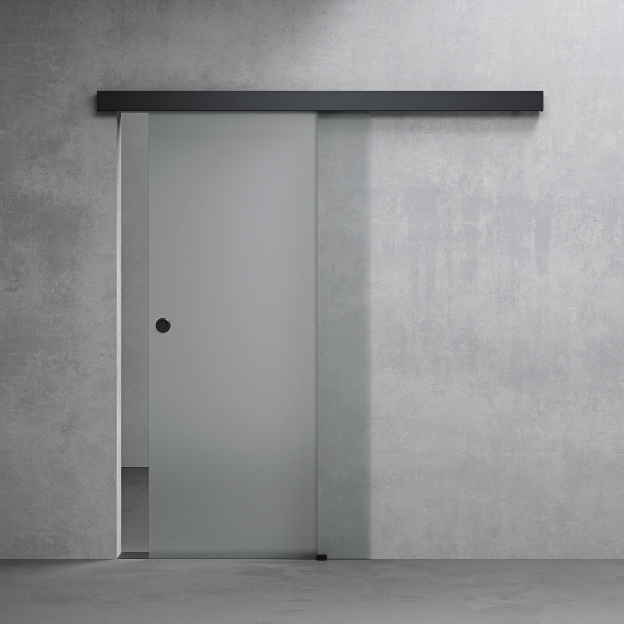 conjunto completo de puerta corredera de vidrio glasvilla, tipo de manija: manija de concha, incluye cierre suave, distancia de pared de 25 mm, vidrio de seguridad ESG de 8 mm Amalfi Negro