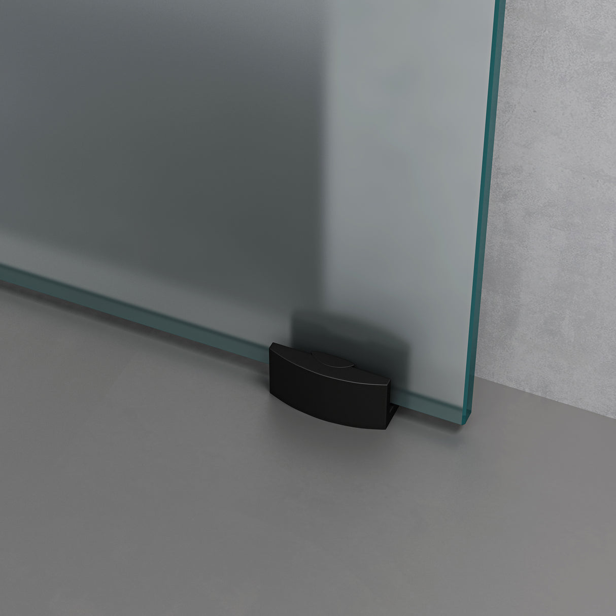 Ensemble complet de porte coulissante en verre Glasvilla, poignée barre, dégagement mural de 25 mm, verre de sécurité trempé 8 mm noir Amalfi