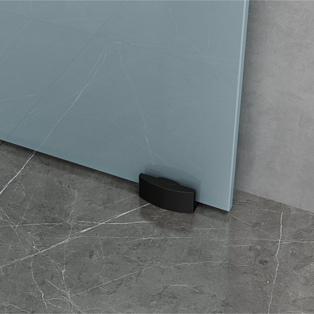 Ensemble complet de porte coulissante en verre Glasvilla, poignée barre, dégagement mural de 25 mm, verre de sécurité trempé 8 mm noir Amalfi