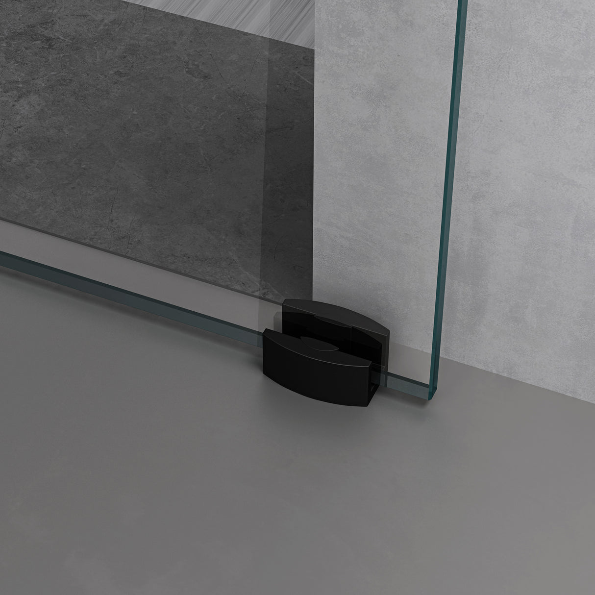 Ensemble complet de porte coulissante en verre Glasvilla, poignée barre, dégagement mural de 25 mm, verre de sécurité trempé 8 mm noir Amalfi