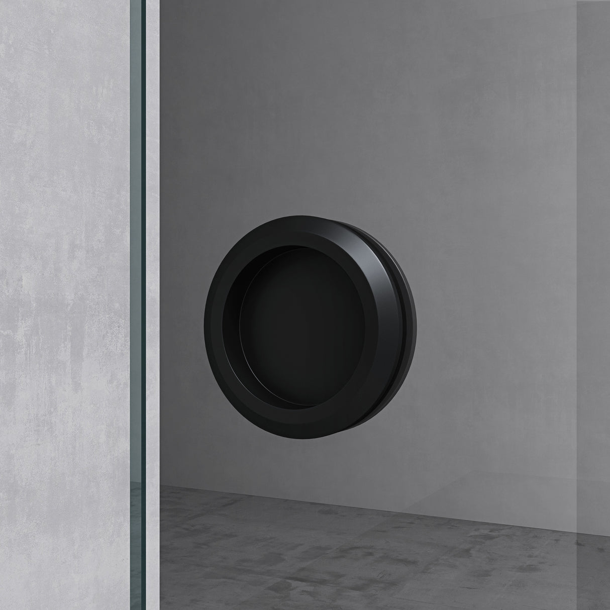 conjunto completo de puerta corredera de vidrio glasvilla, tipo de manija: manija de concha, incluye cierre suave, distancia de pared de 25 mm, vidrio de seguridad ESG de 8 mm Amalfi Negro