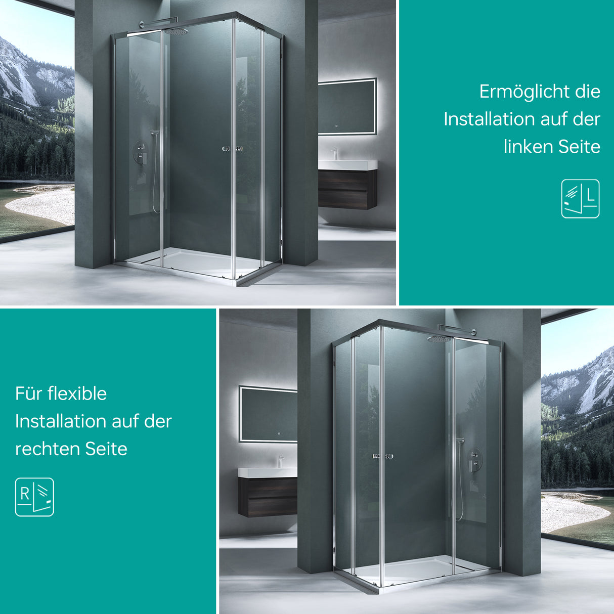 cabina de ducha glasvilla con puerta corredera doble puerta de ducha entrada de esquina vidrio real efecto loto 6mm vidrio de seguridad ESG Ravenna16K