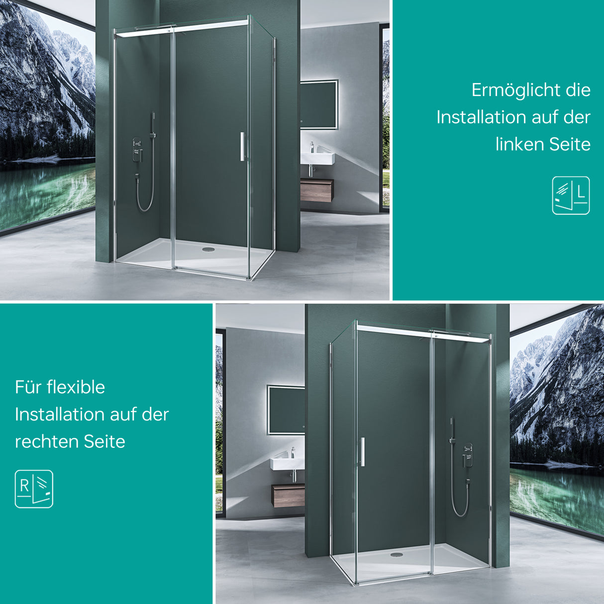 galsvilla Duschkabine Duschabtrennung 8mm Sicherheitsglas mit NANO Eck-Dusche mit Schiebetür Ravenna18