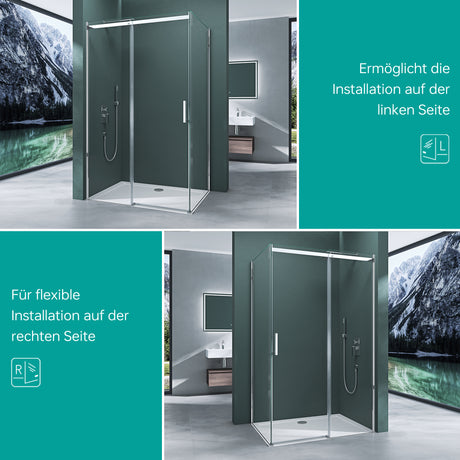 galsvilla Duschkabine Duschabtrennung 8mm Sicherheitsglas mit NANO Eck-Dusche mit Schiebetür Ravenna18