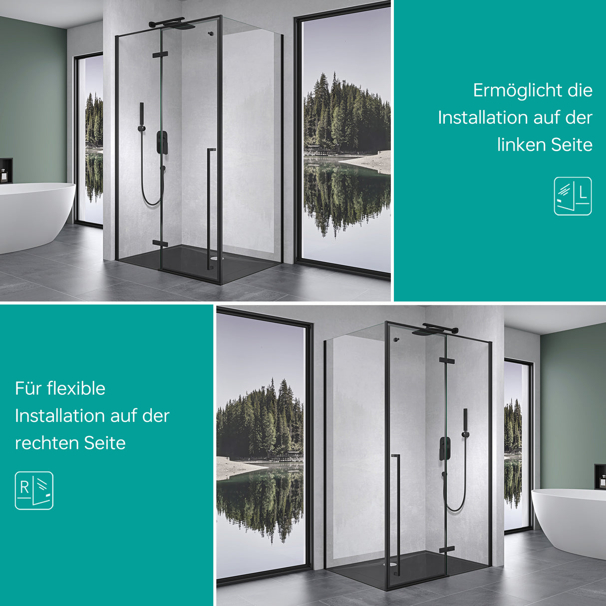 cabina de ducha glasvilla separación de ducha 6mm ESG incluida NANO-revestimiento en vidrio transparente con gancho para toalla Rav64K Negro