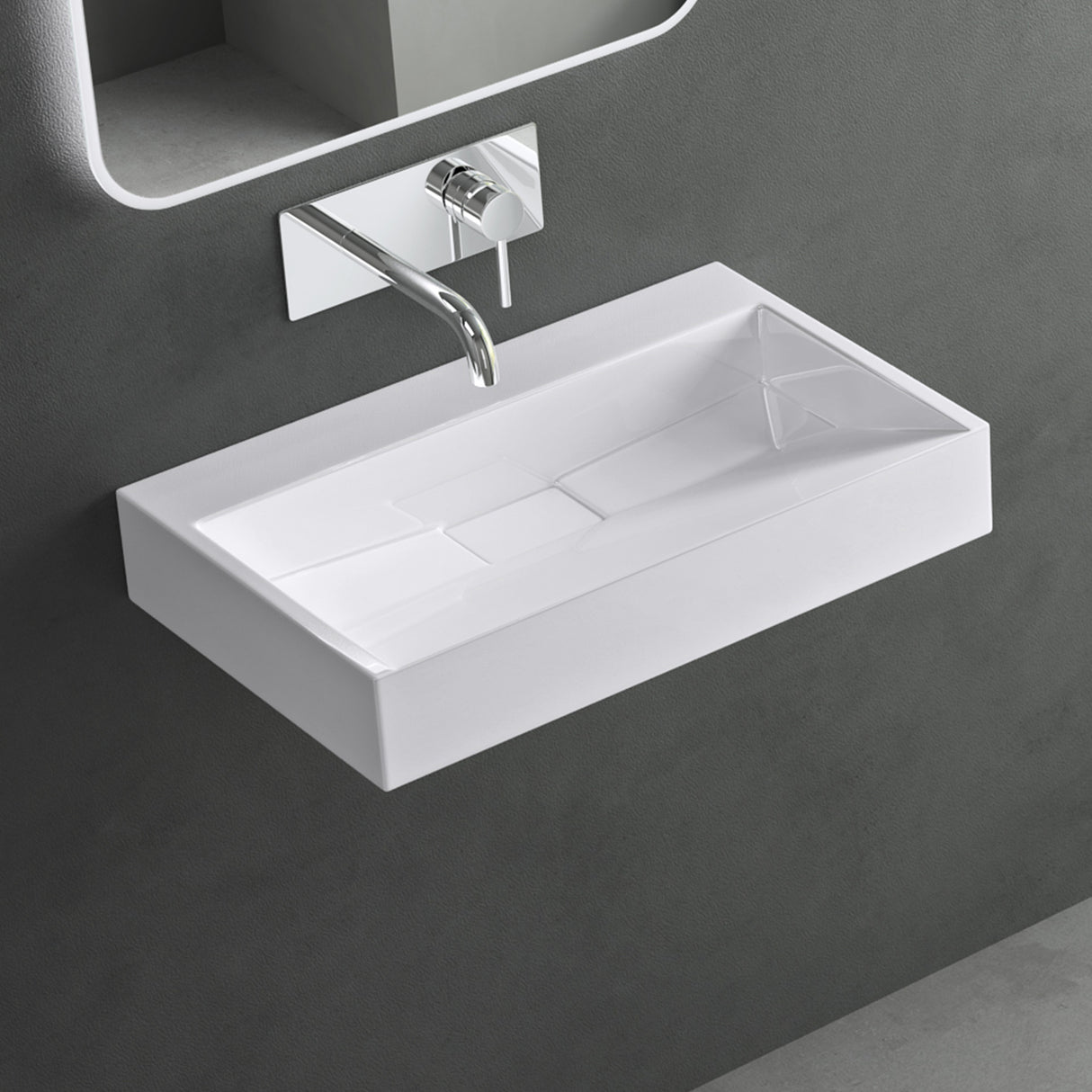 glasvilla Waschbecken Aufsatzwaschbecken Hängewaschbecken Hängewaschtisch inkl. Ablaufgarnitur Mineralguss Rechteckig Waschplatz col19