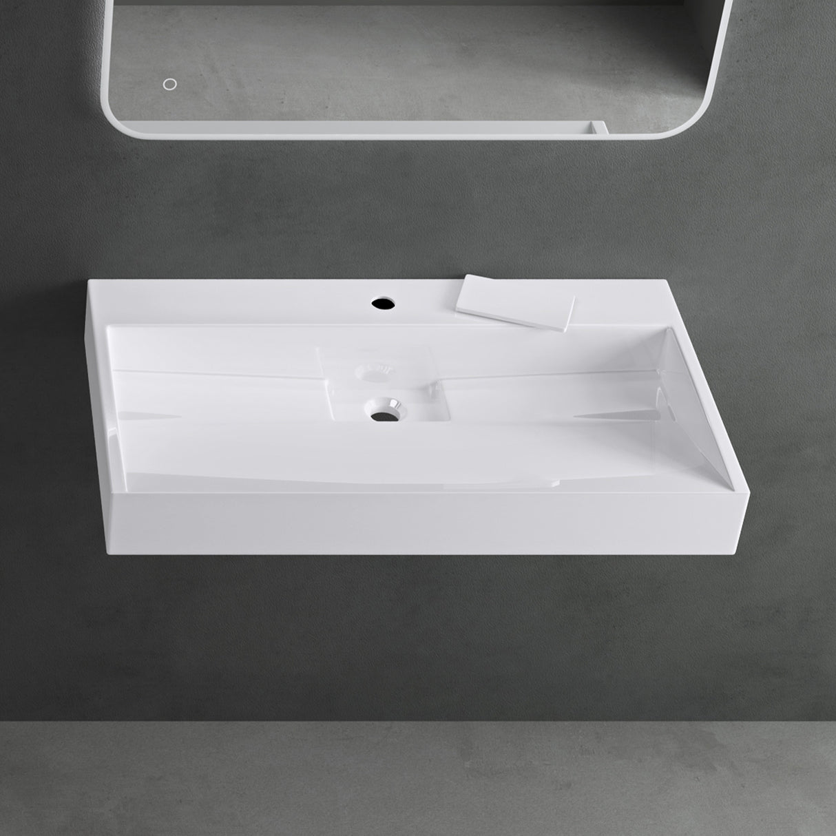 lavabo Glasvilla, lavabo à poser, lavabo suspendu, meuble vasque suspendu avec bonde, en fonte minérale, zone de vasque rectangulaire col19