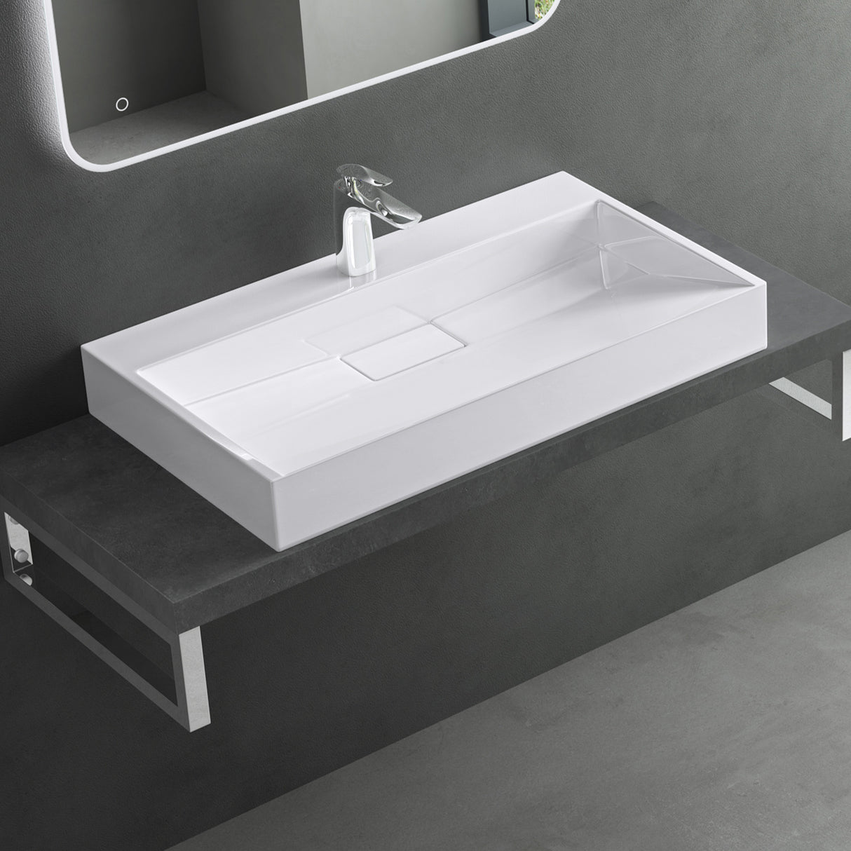 lavabo Glasvilla, lavabo à poser, lavabo suspendu, meuble vasque suspendu avec bonde, en fonte minérale, zone de vasque rectangulaire col19