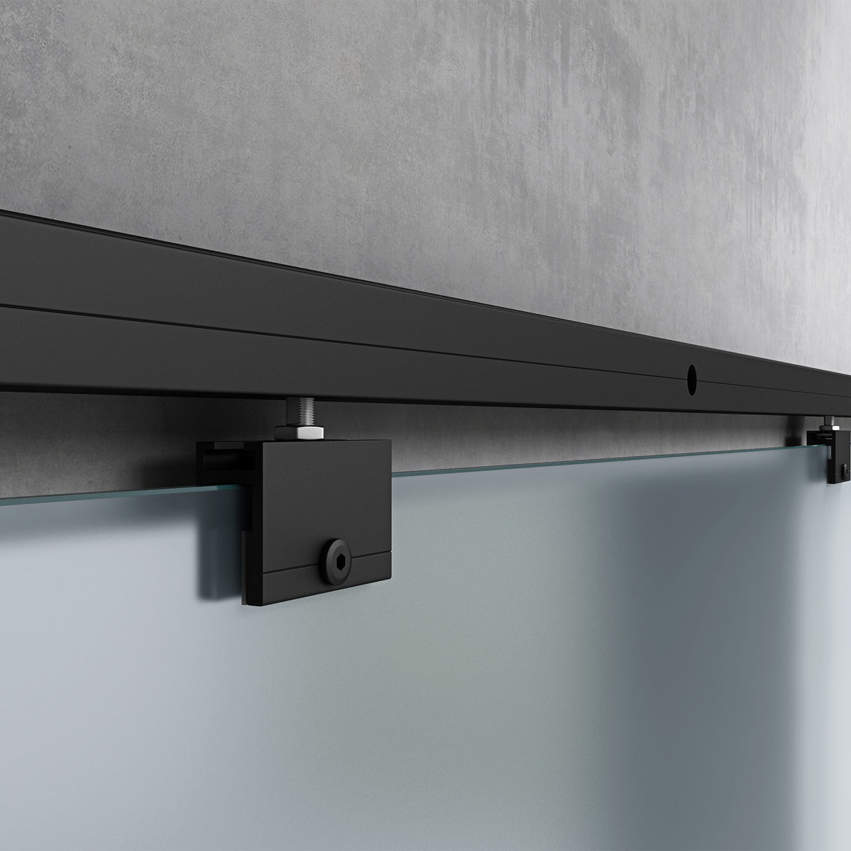 conjunto completo de puerta corredera de vidrio glasvilla, tipo de manija: manija de concha, incluye cierre suave, distancia de pared de 25 mm, vidrio de seguridad ESG de 8 mm Amalfi Negro