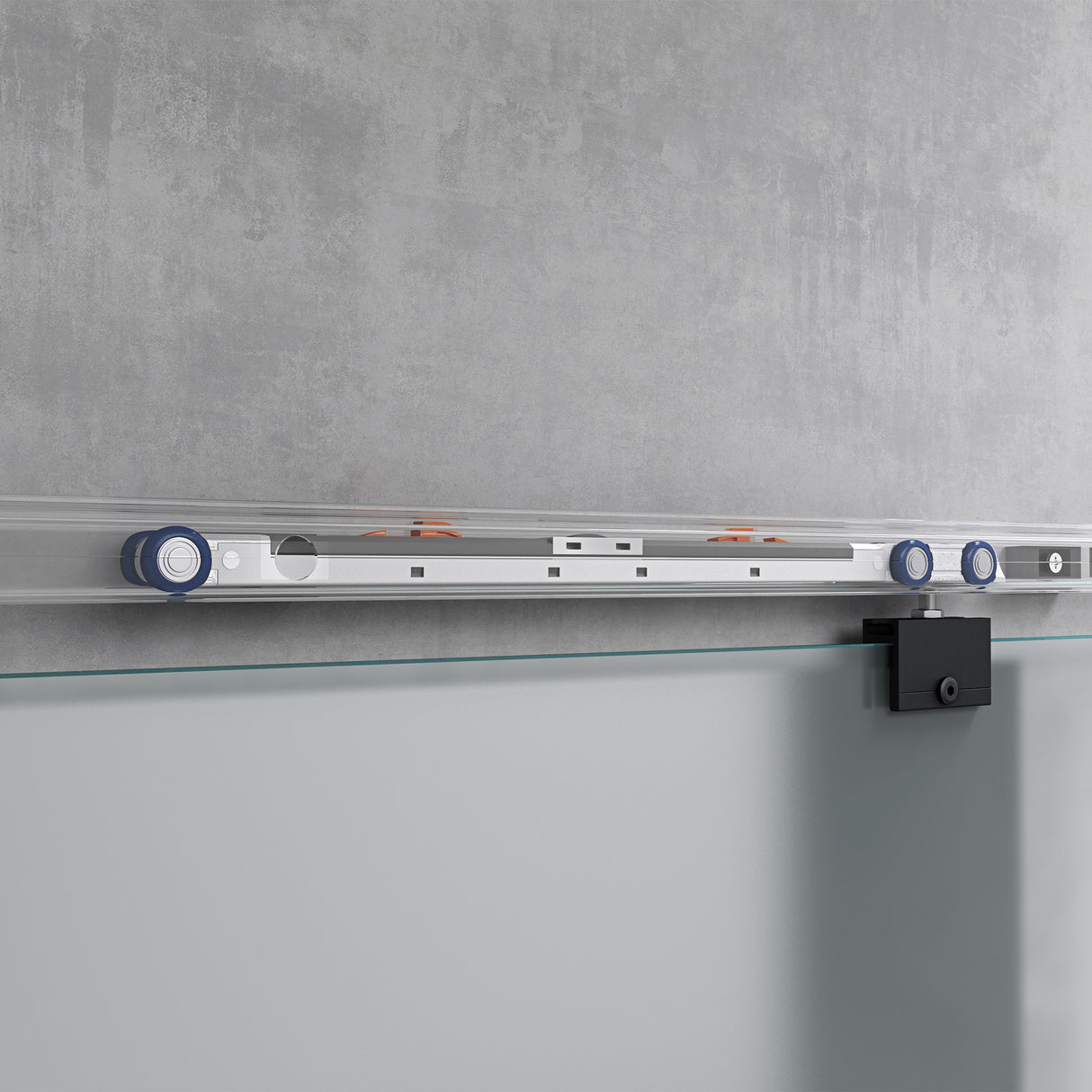 Ensemble complet de porte coulissante en verre Glasvilla, poignée barre, dégagement mural de 25 mm, fermeture amortie incluse, verre de sécurité trempé 8 mm Amalfi Black