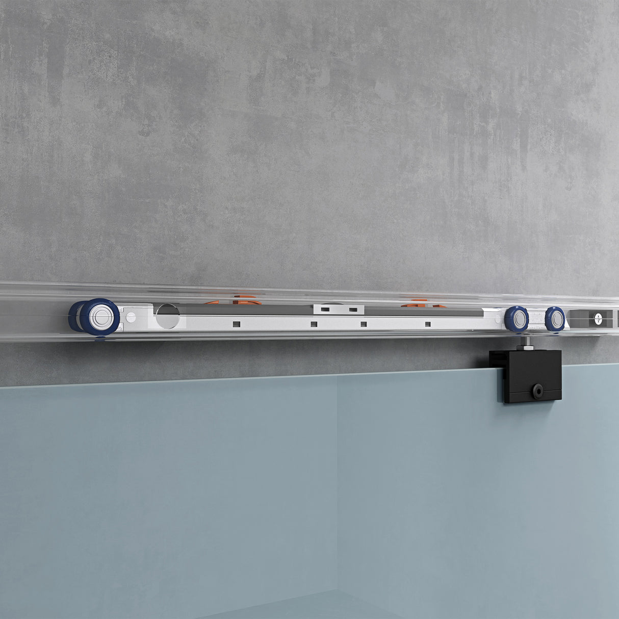 Ensemble complet de porte coulissante en verre Glasvilla, poignée barre, dégagement mural de 25 mm, fermeture amortie incluse, verre de sécurité trempé 8 mm Amalfi Black