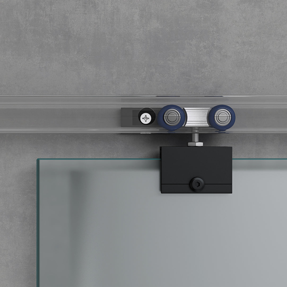 Ensemble complet de porte coulissante en verre Glasvilla, poignée barre, dégagement mural de 25 mm, fermeture amortie incluse, verre de sécurité trempé 8 mm Amalfi Black