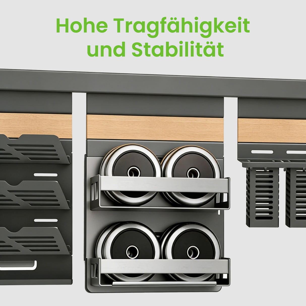 glasvilla -Stöckiges Gewürzregal Küche mit Handyhalter und Utensilientöpfe inkl. 5 Haken, Multifunktional Küchenregal abnehmbar mit Schiene , Küchen Organizer Reglo-09-12