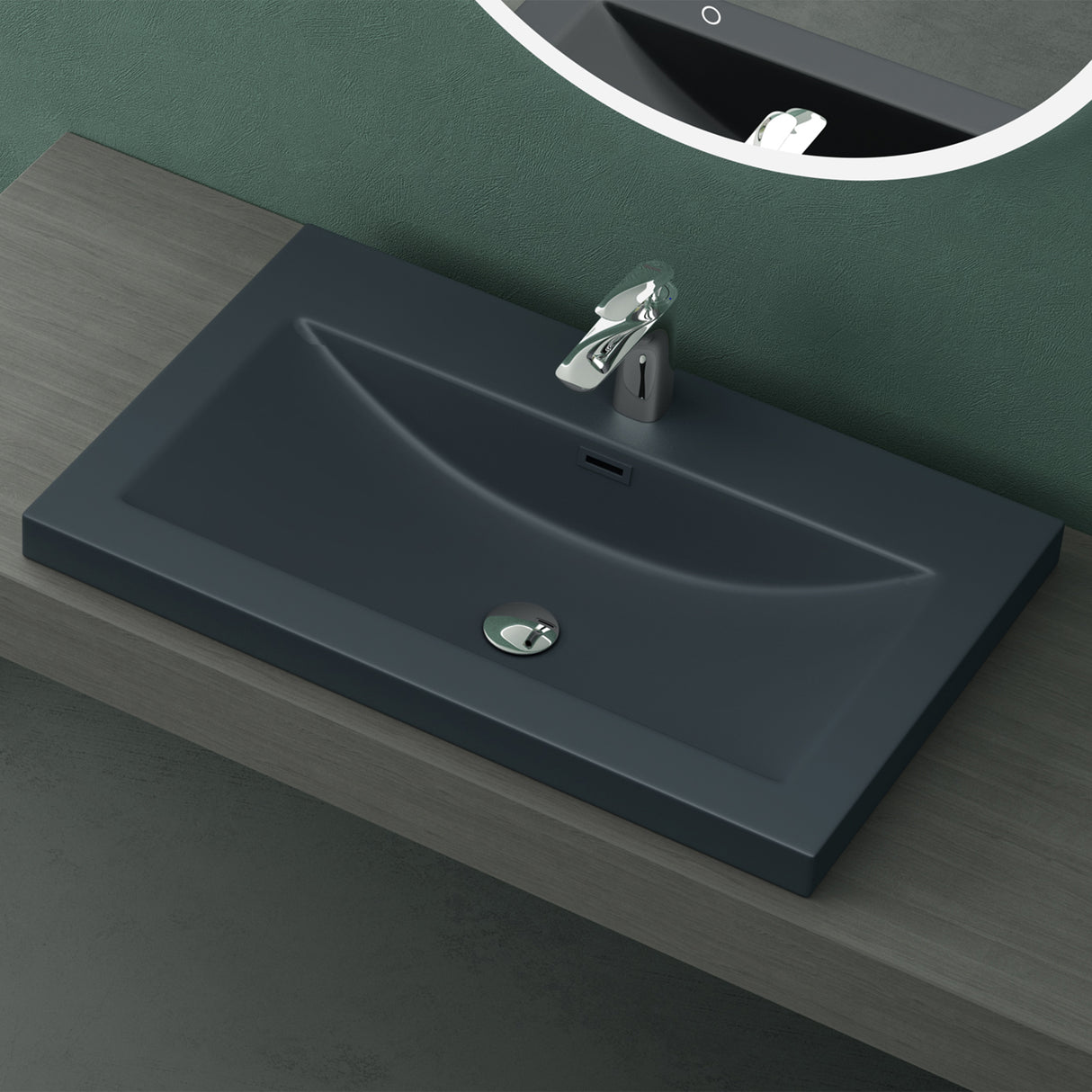 Lavabo Glasvilla Col01 Mineral Cast Rectangular con Desbordamiento y Orificio para Grifo