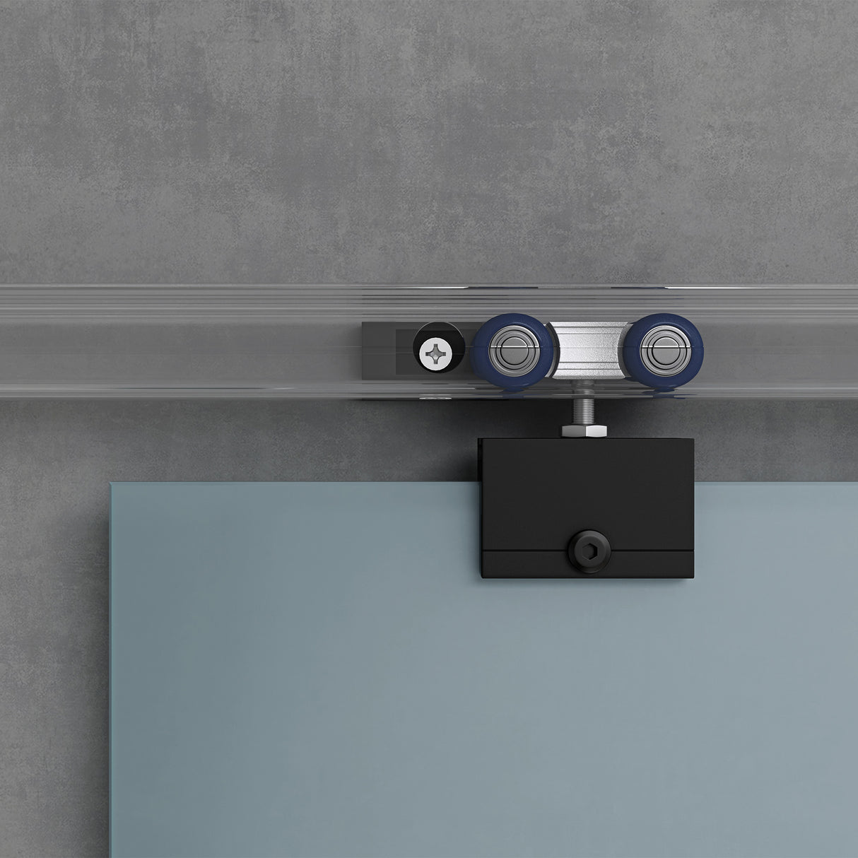 conjunto completo de puerta corredera de vidrio glasvilla, tipo de manija: manija de concha, incluye cierre suave, distancia de pared de 25 mm, vidrio de seguridad ESG de 8 mm Amalfi Negro