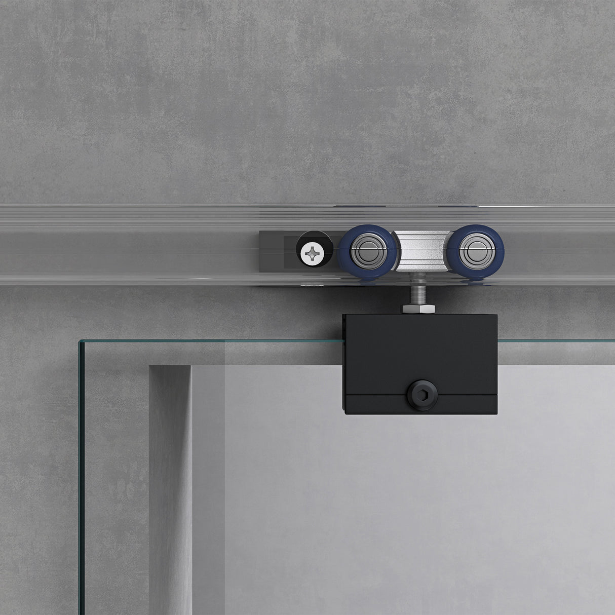 Ensemble complet de porte coulissante en verre Glasvilla, poignée barre, dégagement mural de 25 mm, fermeture amortie incluse, verre de sécurité trempé 8 mm Amalfi Black