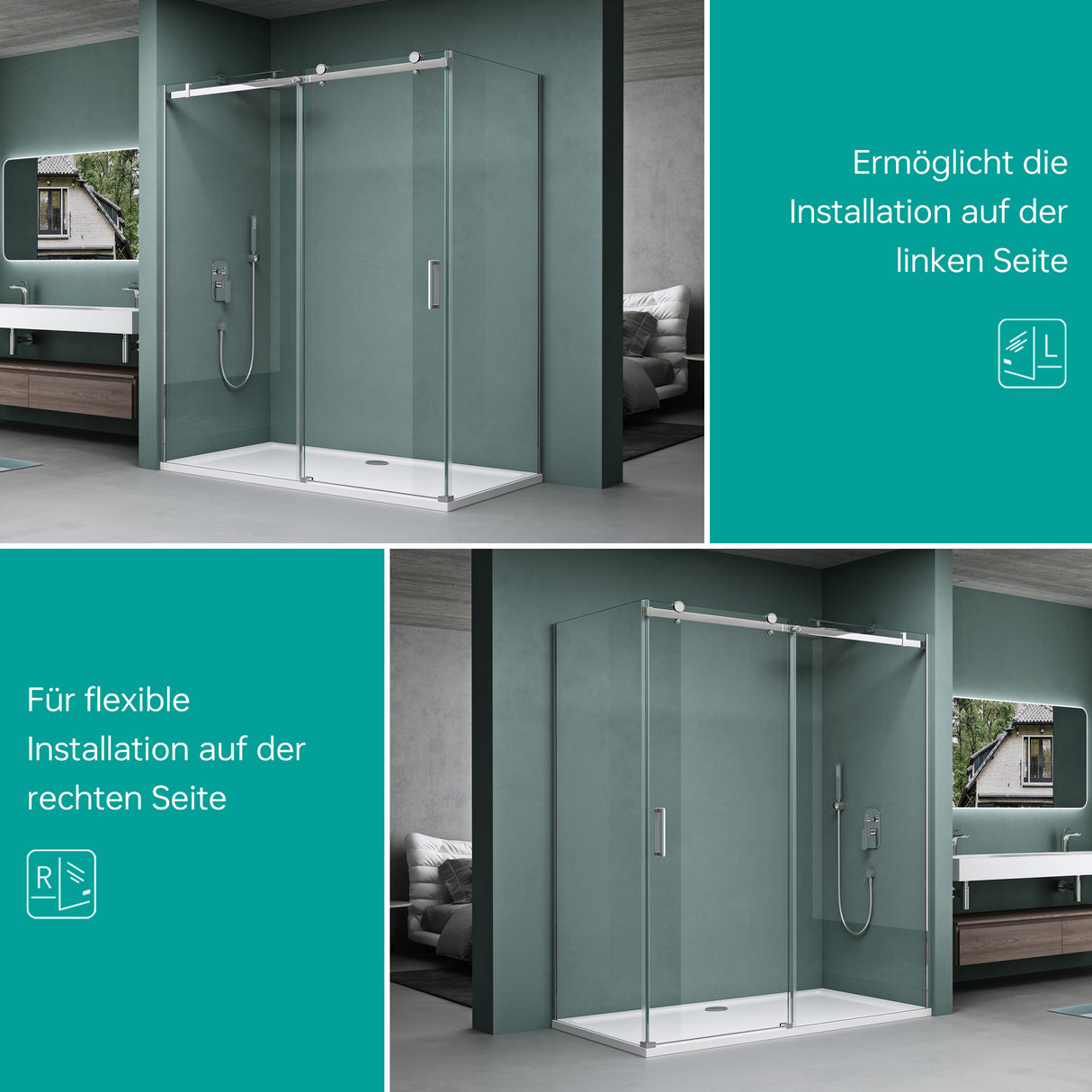 cabina de ducha glasvilla Eckdusche vidrio de seguridad 8mm ESG recubrimiento NANO en ambos lados puerta corredera ducha Ravenna17K