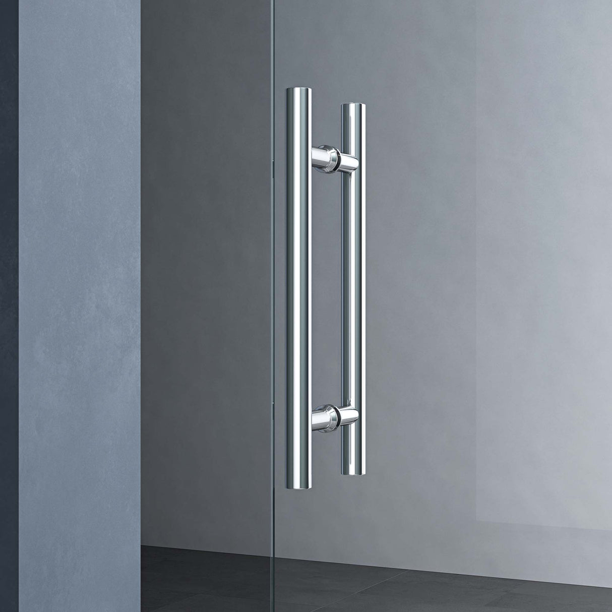 Ensemble complet de porte coulissante en verre Glasvilla Amalfi H : 2050 mm, type de poignée : barre, avec mécanisme de fermeture amortie, verre de sécurité trempé de 8 mm