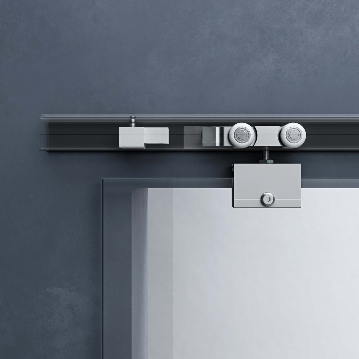 Ensemble complet de porte coulissante en verre Glasvilla Amalfi H : 2050 mm, type de poignée : barre, avec mécanisme de fermeture amortie, verre de sécurité trempé de 8 mm