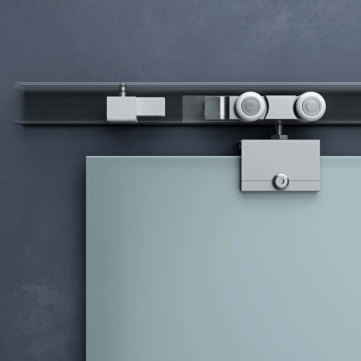 Ensemble complet de porte coulissante en verre Glasvilla Amalfi H : 2150 mm, type de poignée : barre, avec mécanisme de fermeture amortie, verre de sécurité trempé de 8 mm