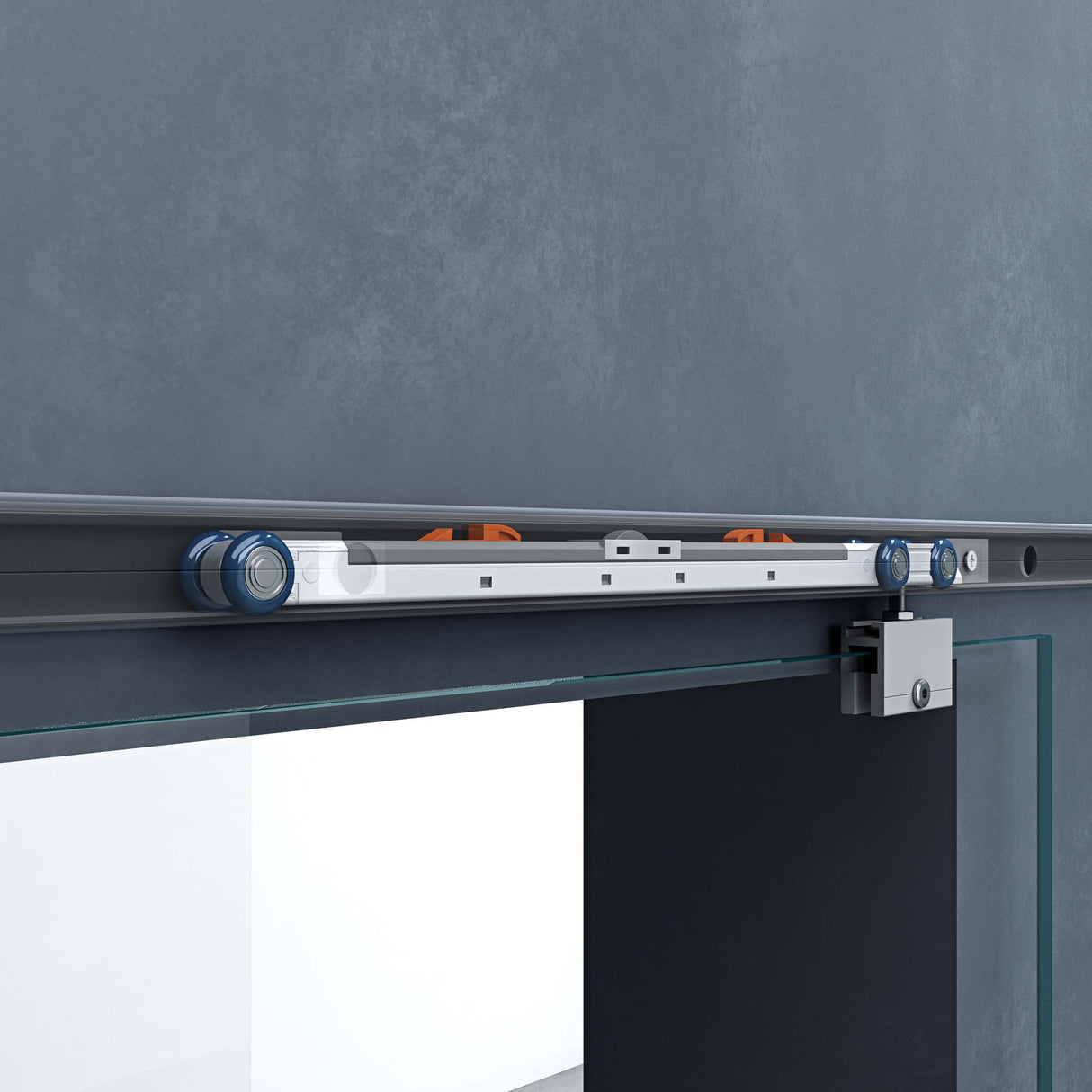 Ensemble complet de porte coulissante en verre Glasvilla Amalfi H : 2050 mm, type de poignée : barre, avec mécanisme de fermeture amortie, verre de sécurité trempé de 8 mm