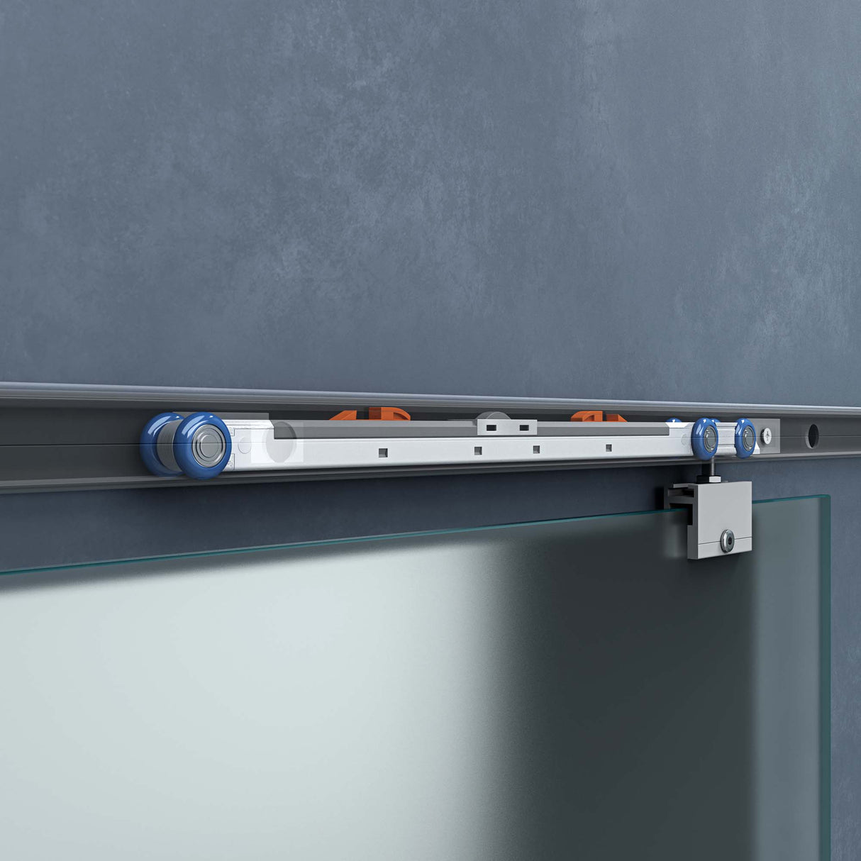 Ensemble complet de porte coulissante en verre Glasvilla Amalfi H : 2150 mm, type de poignée : barre, avec mécanisme de fermeture amortie, verre de sécurité trempé de 8 mm