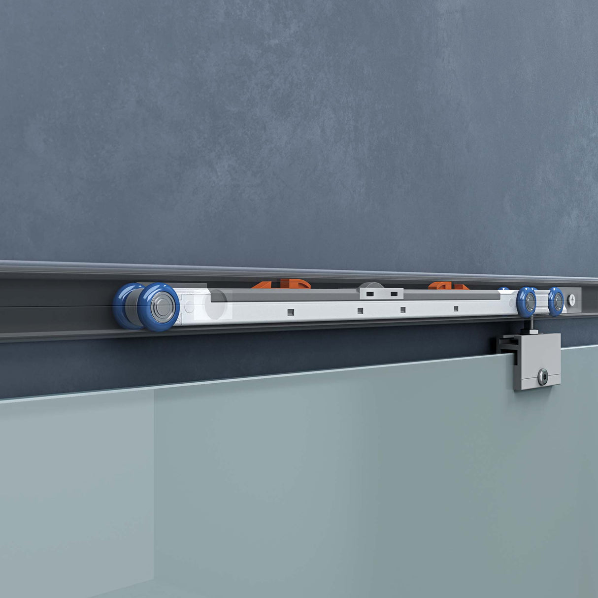 Ensemble complet de porte coulissante en verre Glasvilla Amalfi H : 2150 mm, type de poignée : barre, avec mécanisme de fermeture amortie, verre de sécurité trempé de 8 mm