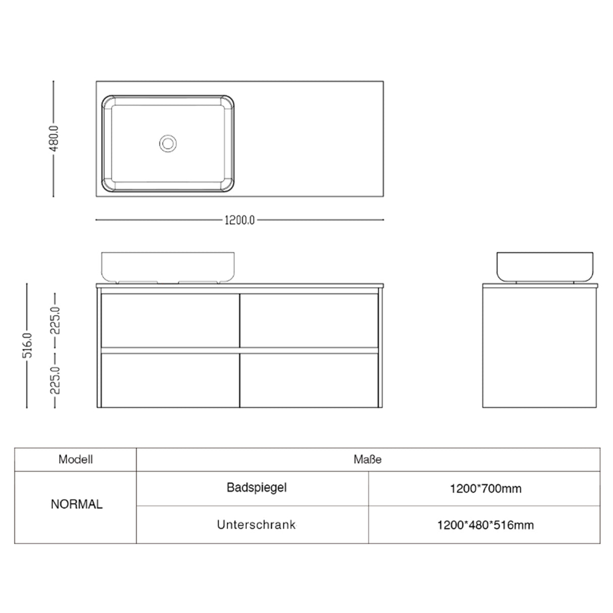 conjunto de muebles de baño glasvilla mueble bajo lavabo con 2 cajones incluido lavabo normal
