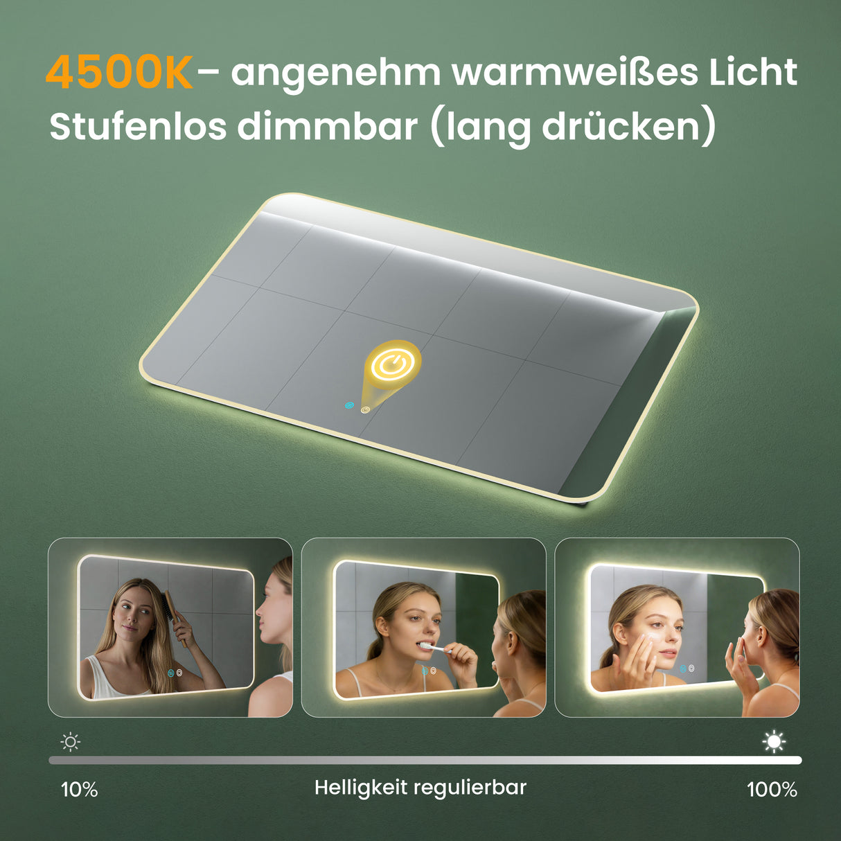 glasvilla Miroir Mural de Salle de Bain Miroir de Salle de Bain LED avec Interrupteur Tactile Antibuée Couche Antibuée