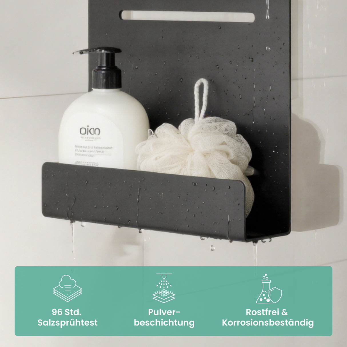 glasvilla Duschablage zum Hängen, Duschregal Ohne Bohren für Glasduschtüren, Hängeregal mit 2 Etagen und 3 Haken, Badezimmer Organizer Oryne-01
