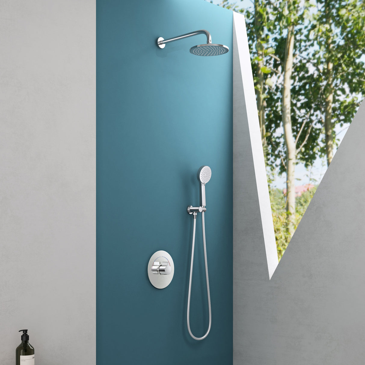glasvilla Ducha de lluvia ahorradora de agua Sistema de ducha de bienestar Cabezal de ducha Ø40cm Juego de ducha con ducha de mano y mezclador monomando Sistema de ducha3