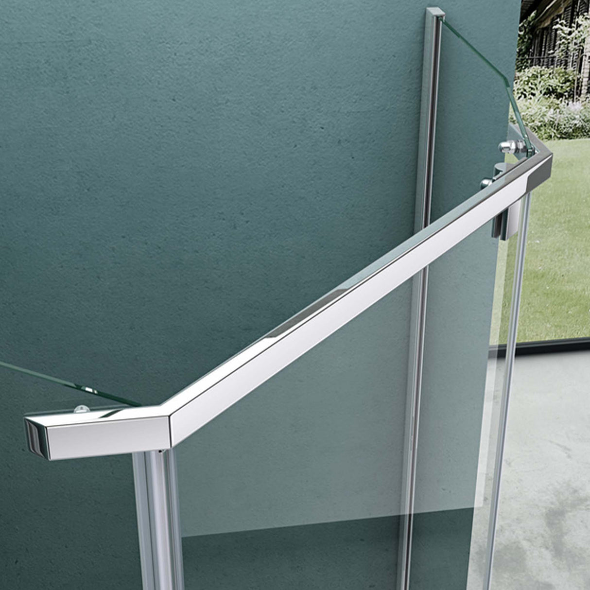 cabina de ducha en forma de pentágono glasvilla con plato de ducha, mampara de ducha de vidrio templado, instalación a ras de suelo posible, 8mm ESG, ducha Ravenna08