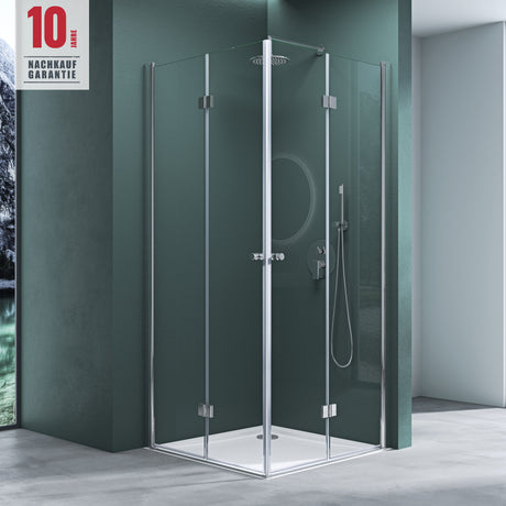 glasvilla Duschkabine Falttür 180° Klarglas ESG Klappbar & Faltbar Duschtür Lotus-Effekt NANO Eckeinstieg R26