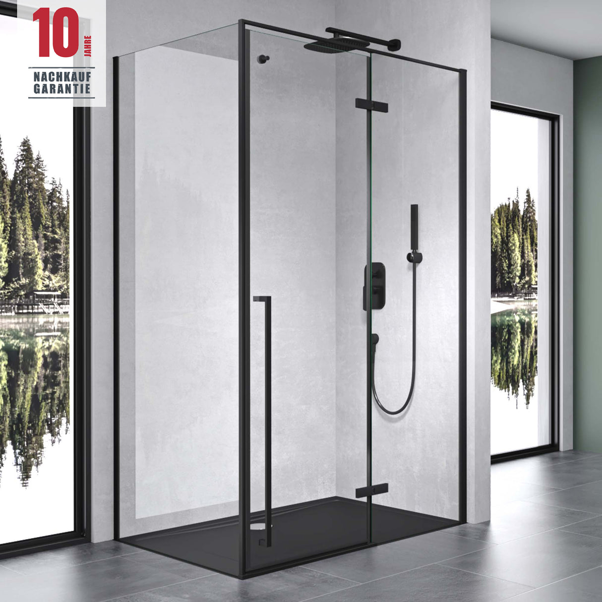 cabina de ducha glasvilla separación de ducha 6mm ESG incluida NANO-revestimiento en vidrio transparente con gancho para toalla Rav64K Negro