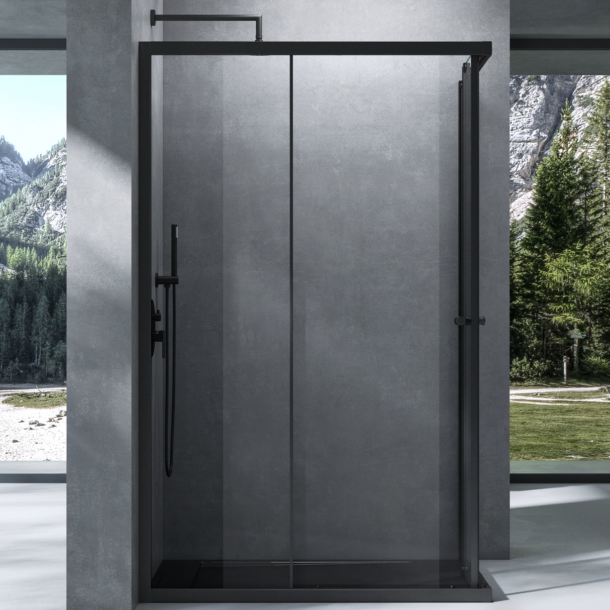 glasvilla Duschkabine con puerta corredera doble puerta de ducha entrada de esquina vidrio real efecto loto 6mm vidrio de seguridad ESG Ravenna16K negro