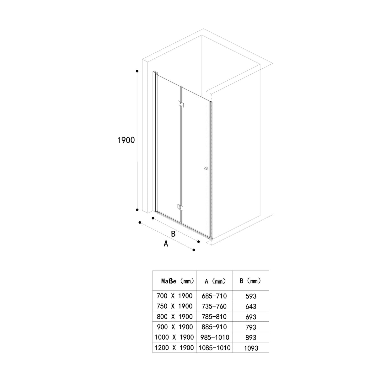 glasvilla Puerta de ducha Puerta de nicho ducha Separación de ducha Cabina de ducha con puerta plegable de giro vidrio de seguridad ESG incluida recubrimiento NANO en vidrio transparente y parcialmente esmerilado Teramo26K+MS