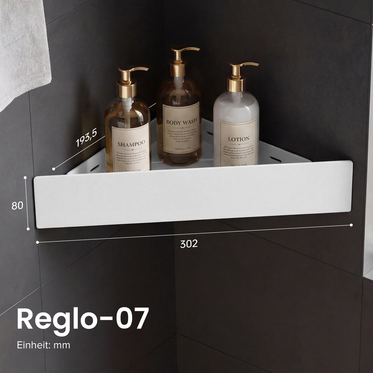glasvilla Duschablage zum Bohren oder Kleben, Duschregal Badablage Ecke, Badezimmerablage zur Wandmontage für Bad und Küche, Reglo-07