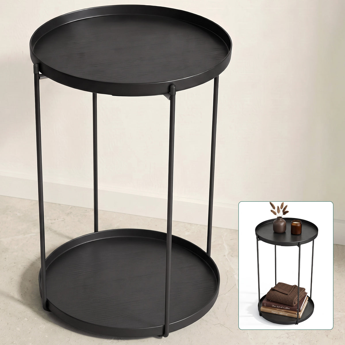 Table basse glasvilla, petite table basse avec plateau amovible en plastique PP, table d'appoint pour salon, chambre et balcon, Reglo-08