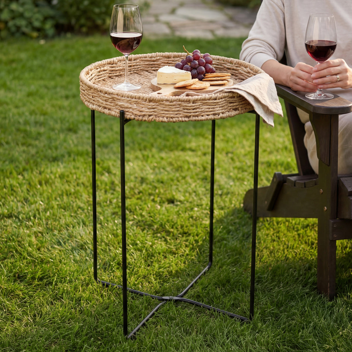 glasvilla Beistelltisch rund , Couchtisch klein mit abnehmbarem Tablett aus Papierkordel, Sofatisch für Wohnzimmer, Schlafzimmer und Balkon, Reglo-08