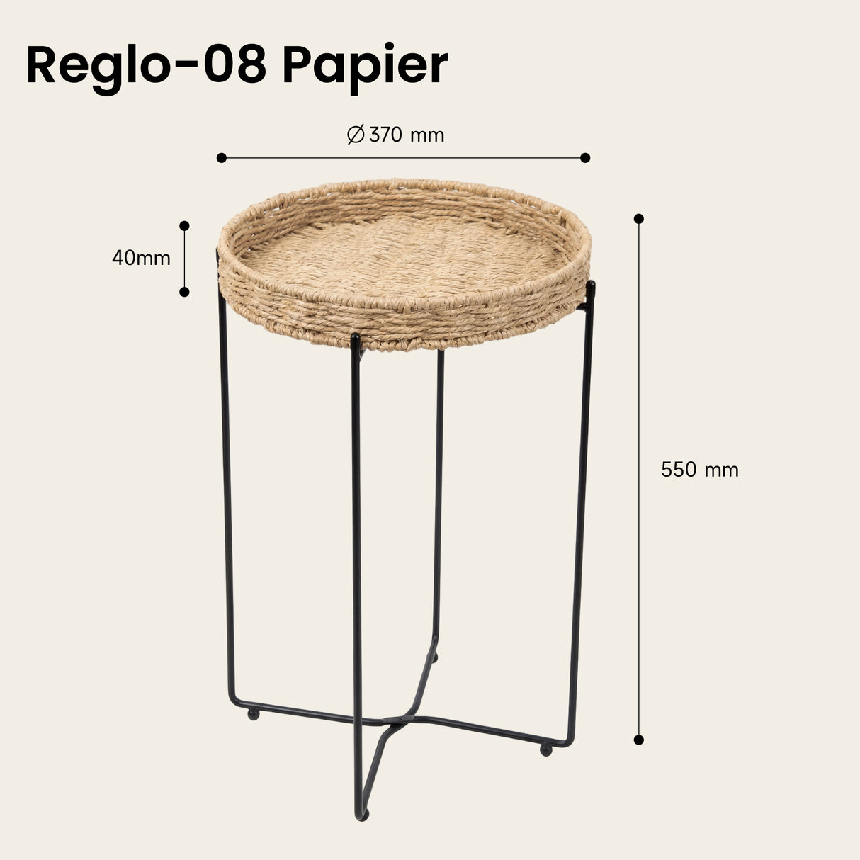 glasvilla Beistelltisch rund , Couchtisch klein mit abnehmbarem Tablett aus Papierkordel, Sofatisch für Wohnzimmer, Schlafzimmer und Balkon, Reglo-08
