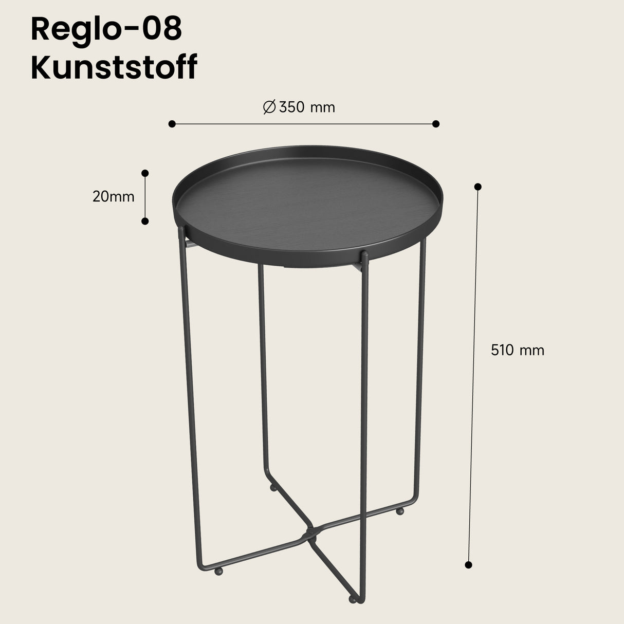 glasvilla Beistelltisch , Couchtisch klein mit abnehmbarem Tablett aus PP-Kunststoff, Sofatisch für Wohnzimmer, Schlafzimmer und Balkon, Reglo-08