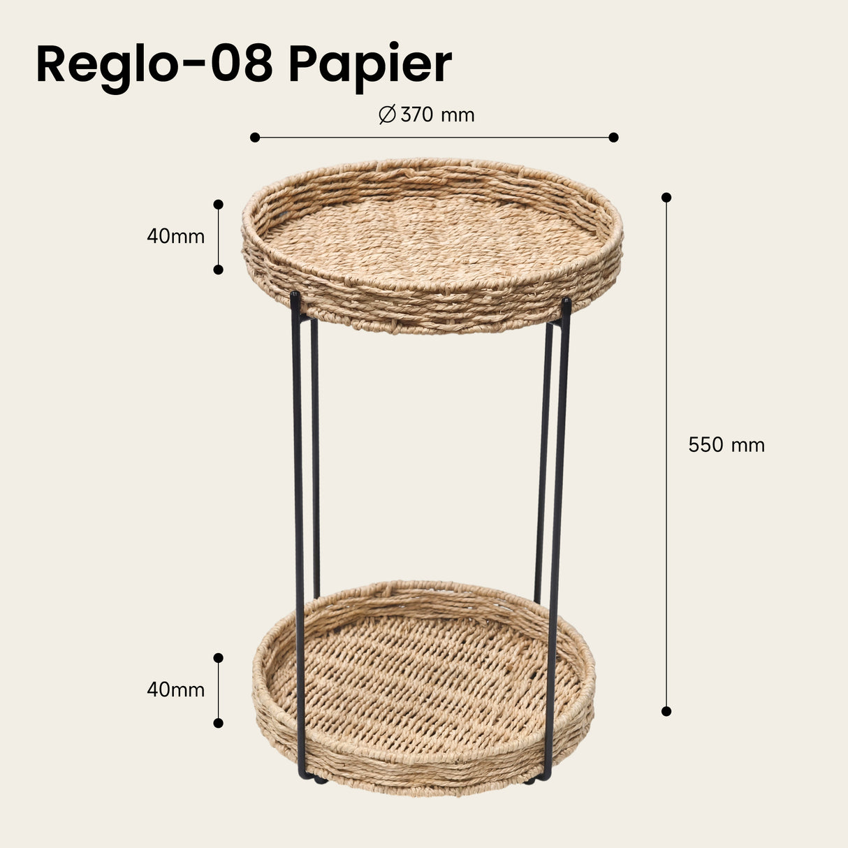 glasvilla Beistelltisch rund , Couchtisch klein mit abnehmbarem Tablett aus Papierkordel, Sofatisch für Wohnzimmer, Schlafzimmer und Balkon, Reglo-08