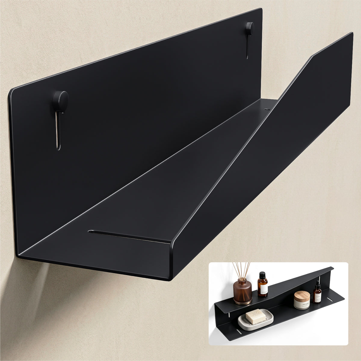 glasvilla Duschablage zum Bohren oder Kleben, Duschregal Badezimmerablage , Shampoo Halterung für Dusche, Badezimmer Organizer Reglo-15