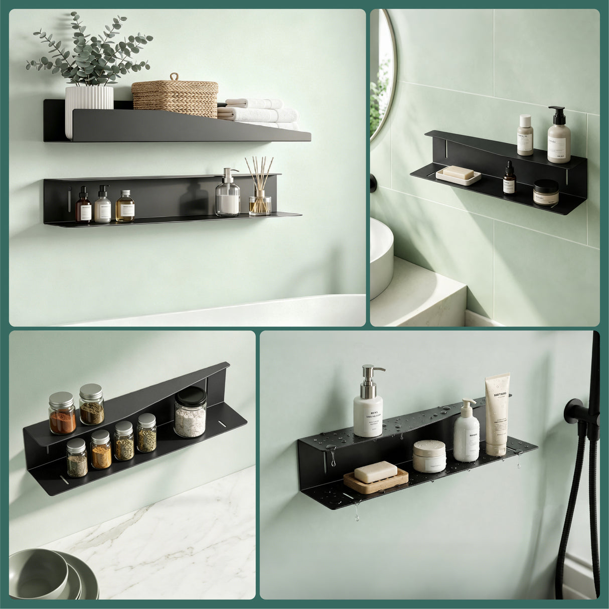 glasvilla Duschablage zum Bohren oder Kleben, Duschregal Badezimmerablage , Shampoo Halterung für Dusche, Badezimmer Organizer Reglo-15