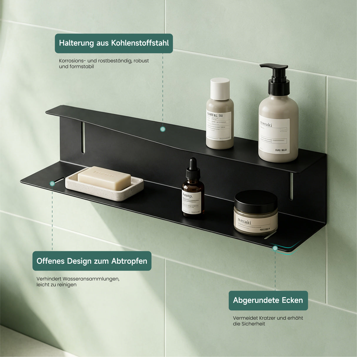glasvilla Duschablage zum Bohren oder Kleben, Duschregal Badezimmerablage , Shampoo Halterung für Dusche, Badezimmer Organizer Reglo-15
