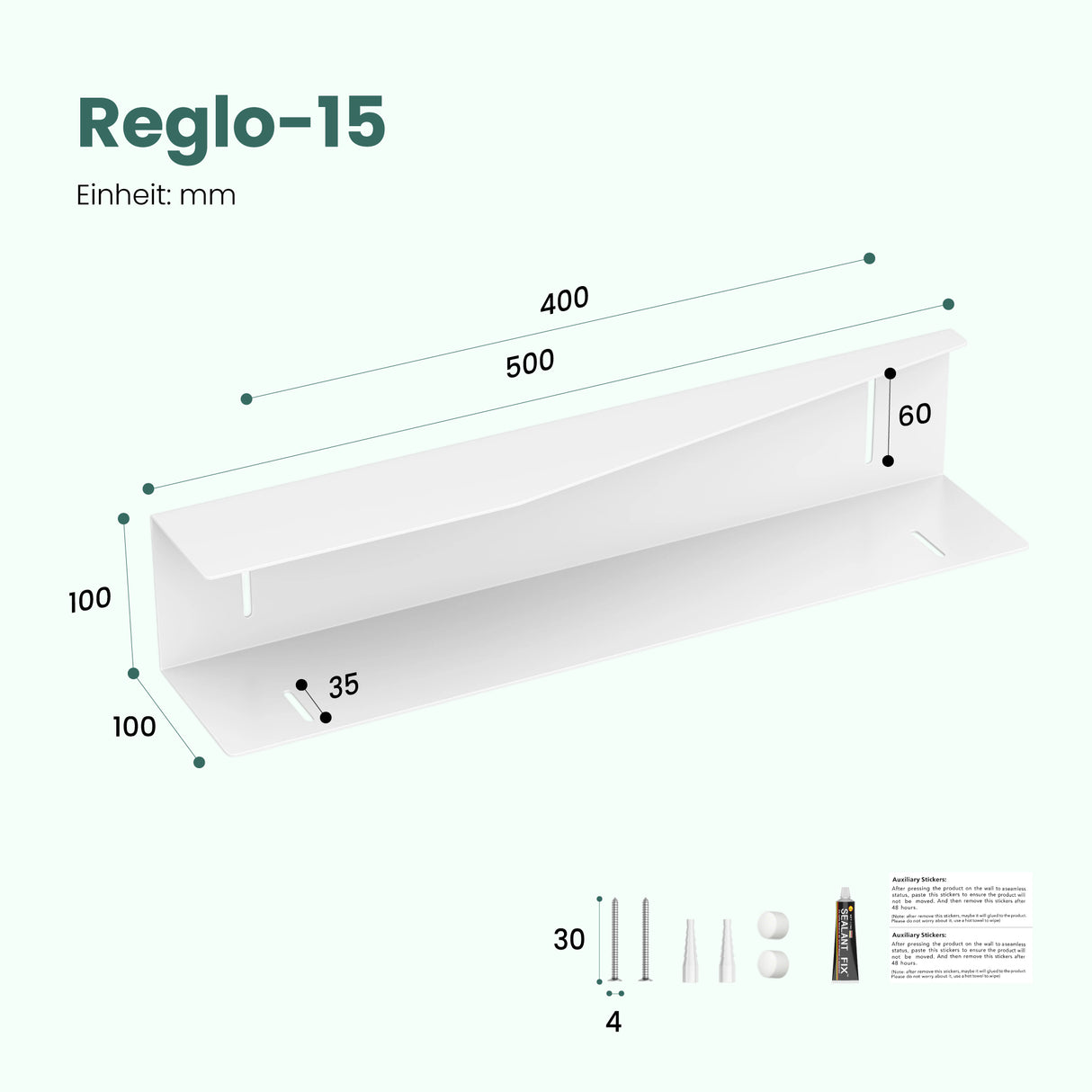 glasvilla Duschablage zum Bohren oder Kleben, Duschregal Badezimmerablage , Shampoo Halterung für Dusche, Badezimmer Organizer Reglo-15