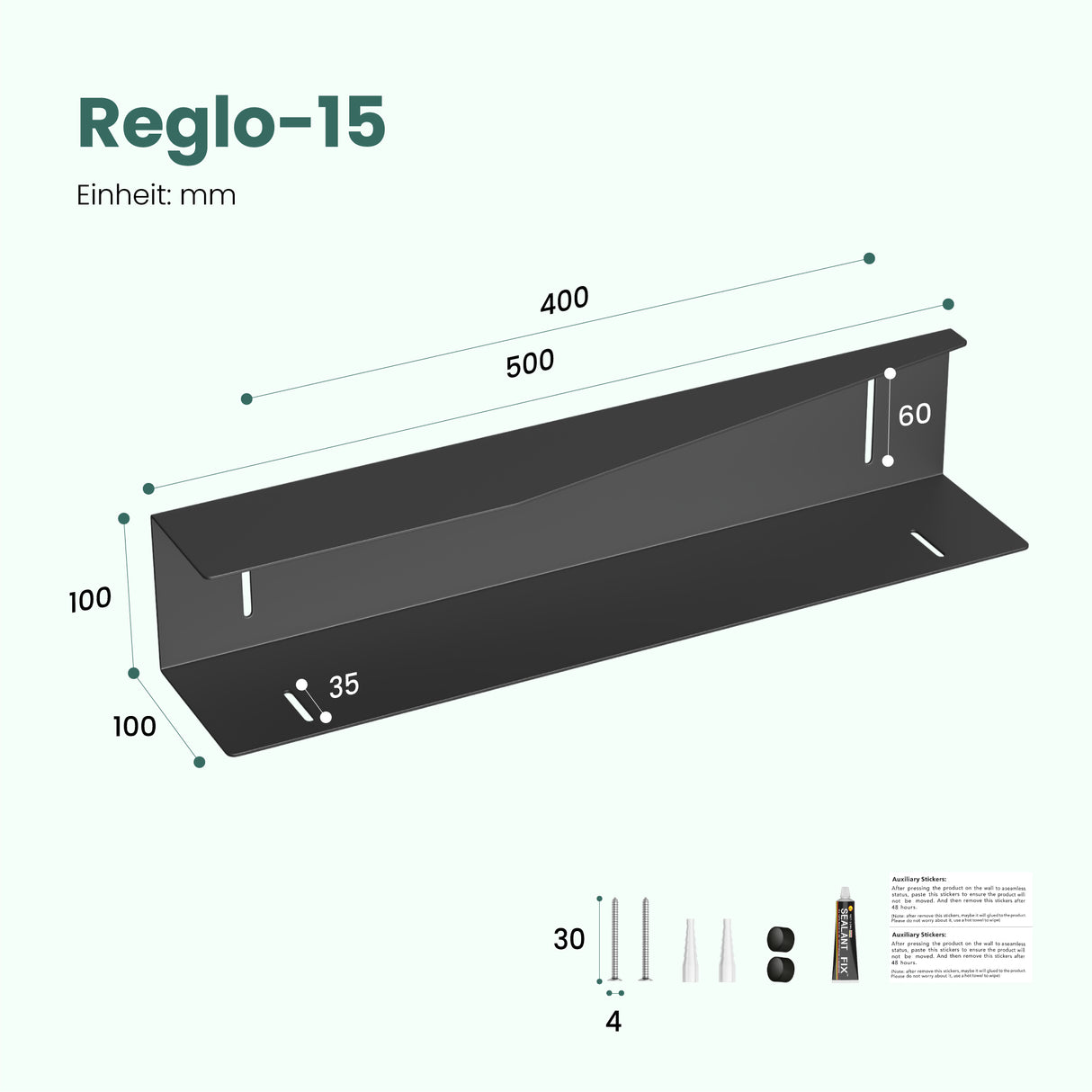 glasvilla Duschablage zum Bohren oder Kleben, Duschregal Badezimmerablage , Shampoo Halterung für Dusche, Badezimmer Organizer Reglo-15
