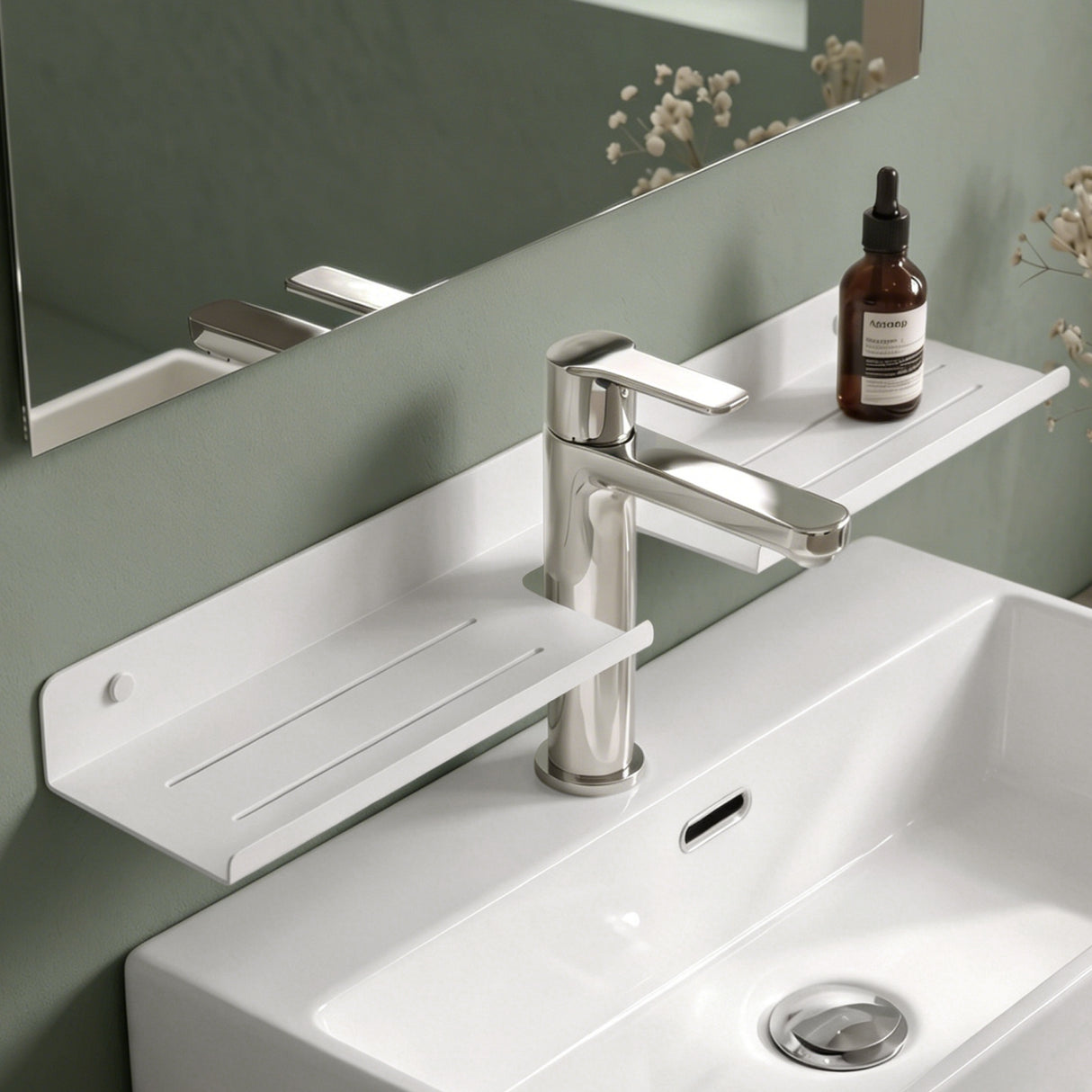 Glasvilla Duschregal zum Bohren oder Kleben, Waschbeckenregal über Wasserhahn, Wandregal für Küche und Bad, Badezimmer Organizer Reglo-17